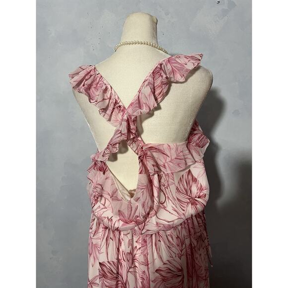 Anthropologie Gal Meets Glam Dress Pink Floral Size 10 Racerback Straps Ruffle - Picture 6 of 13